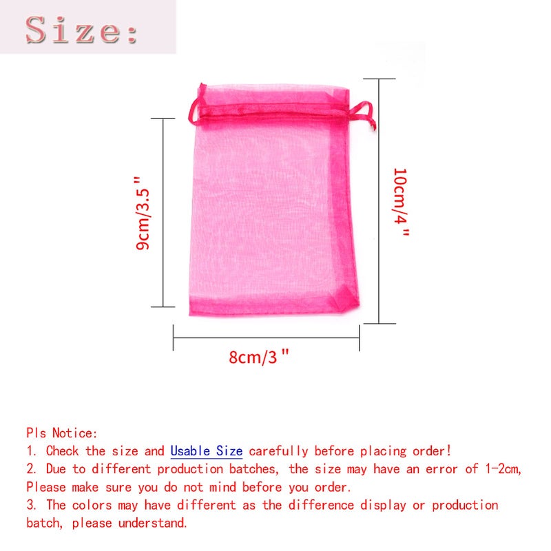 Bezall 50Pcs Organza Bags 3x4 inch, Small Jewelry Bags Drawstring Mesh Gift Bag Wedding Party Favor Christmas Candy Pouches (Hot Pink) - Image 4